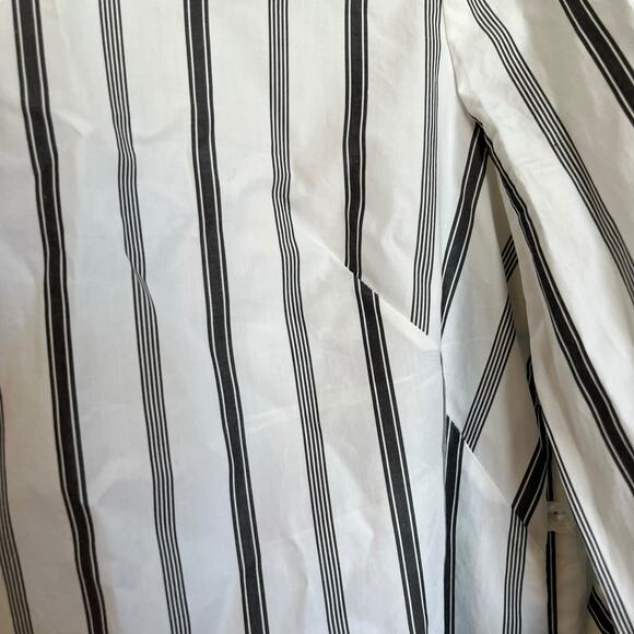 Milly Gabby Stripe Bell Sleeve Top Pinstriped High-Neck Ruffle White Office 4 - Picture 6 of 11